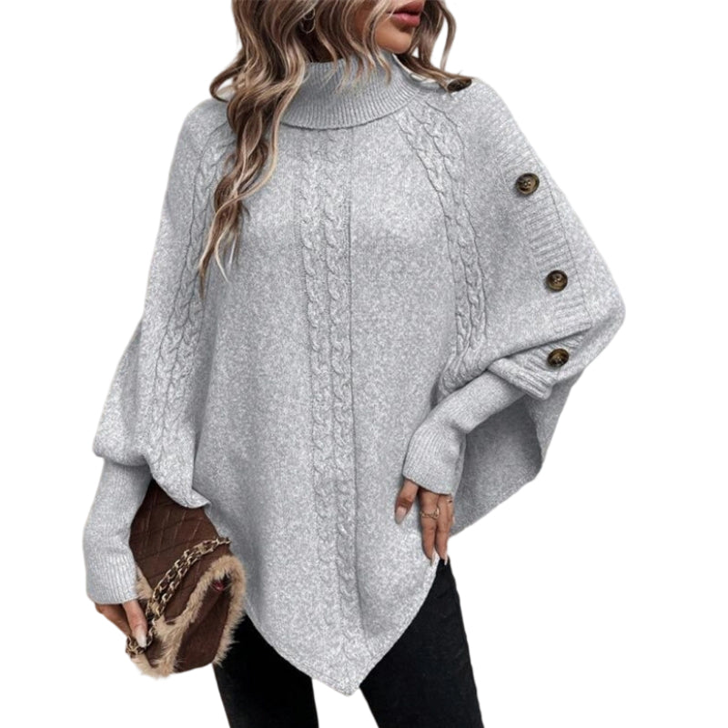 Eleganter Damen-Pullover im Cape-Stil mit Stehkragen und asymmetrischem Saum