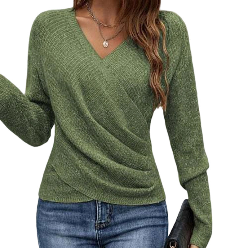 Damen Wickel-V-Ausschnitt Strickpullover