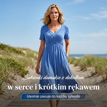 Damskie sukienki z krótkim rękawem z dekoltem w szpic w kształcie litery V