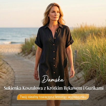 Damska sukienka koszulowa z krótkim rękawem i guzikami