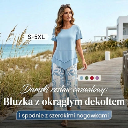 Dwuczęściowy zestaw damski – warstwowa tunika o asymetrycznym kroju