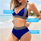 👙 Dwuczęściowe bikini z kokardką z tyłu, kontrastowym paskiem w talii