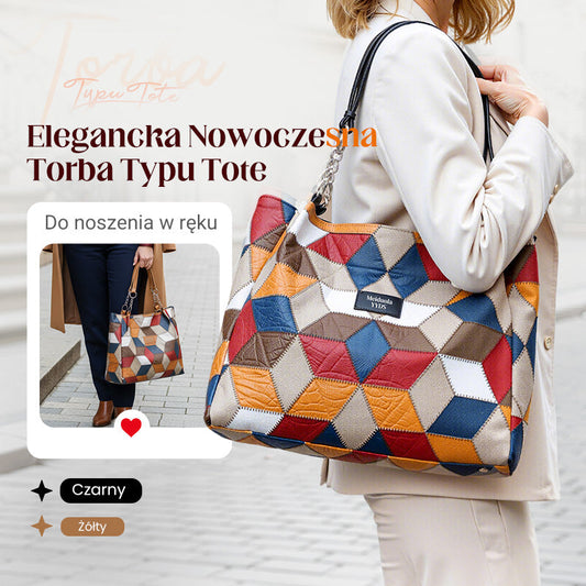 2026 Modna torba typu tote z geometrycznym wzorem i dużą pojemnością
