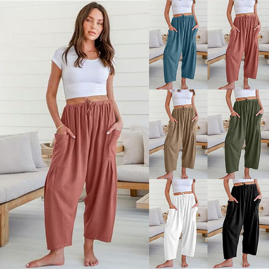 【S-2XL】🥰Luźne bawełniane lniane spodnie z elastycznym paskiem w talii