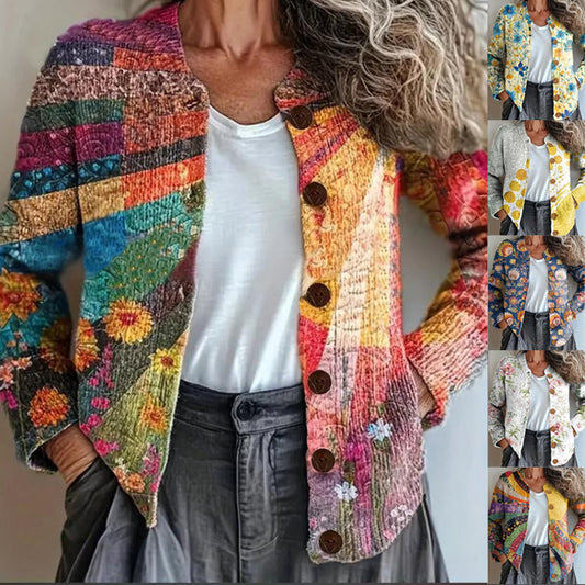 【S-3XL】🌺Kardigan z guzikami z przodu w kwiatowy wzór