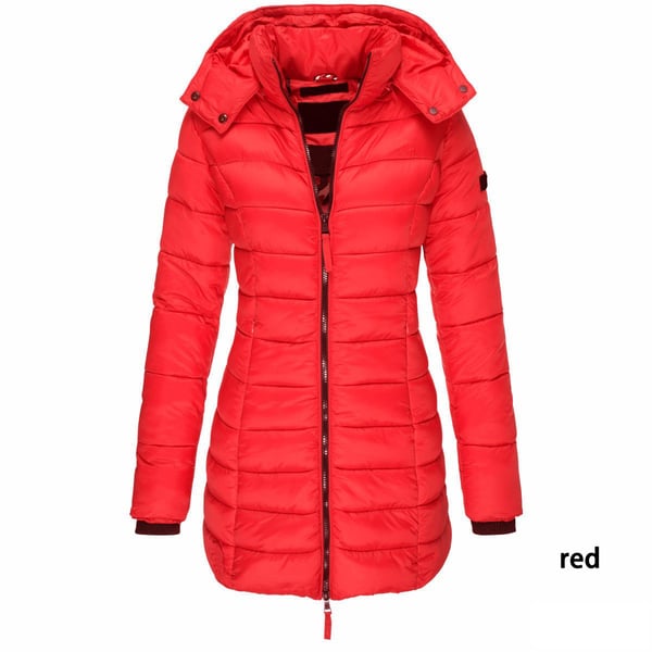 ✨ Mittellange wattierte Winterjacke für Damen – einfarbig & warme Kapuze