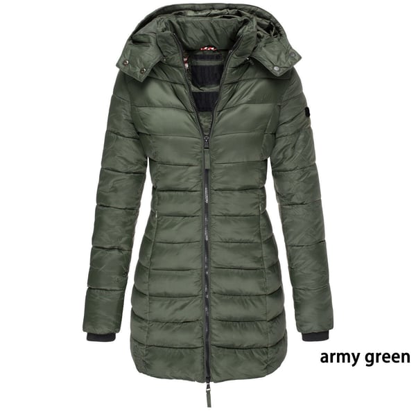 ✨ Mittellange wattierte Winterjacke für Damen – einfarbig & warme Kapuze