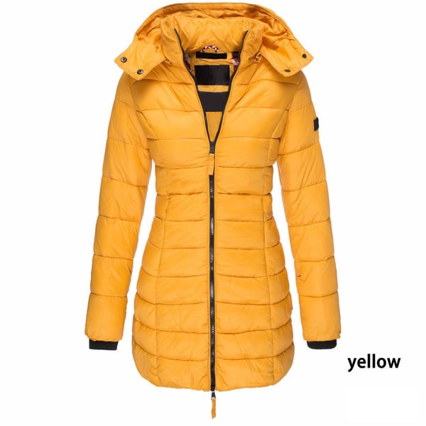 ✨ Mittellange wattierte Winterjacke für Damen – einfarbig & warme Kapuze
