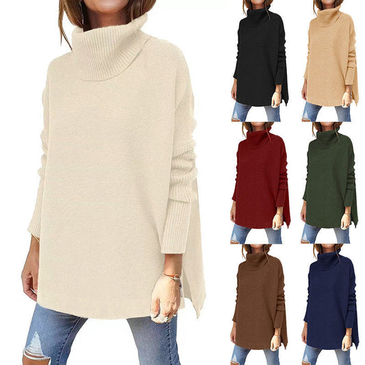 💗Damski sweter z dzianiny typu turtleneck z przedłużonym dekoltem