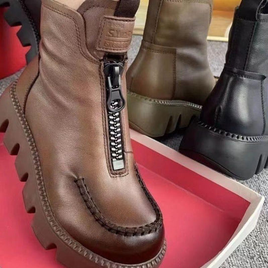 🔥Ciepłe krótkie buty damskie w stylu retro ze skóry PU👢