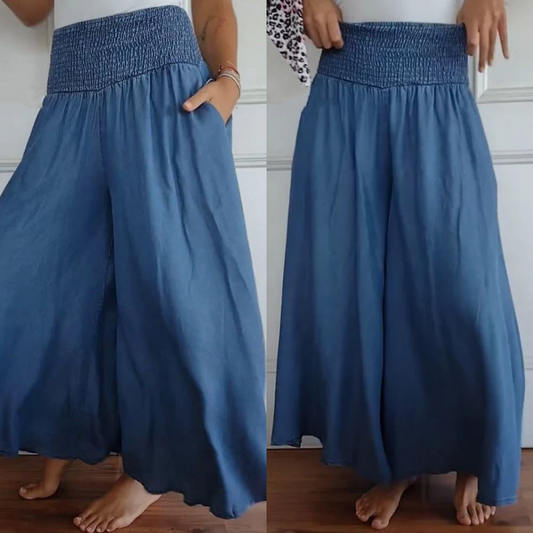 🔥👖 Spodnie jeansowe z luźną nogawką i wysokim stanem z bardzo szeroką nogawką, wysokim stanem, elastycznym paskiem i kieszeniami