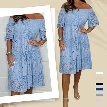 🔥👗Sukienka bez ramiączek z koronkowymi, ażurowymi wstawkami dla kobiet【S-4XL】