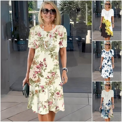 🥰Eleganckie sukienki damskie z okrągłym dekoltem i kwiatowym nadrukiem