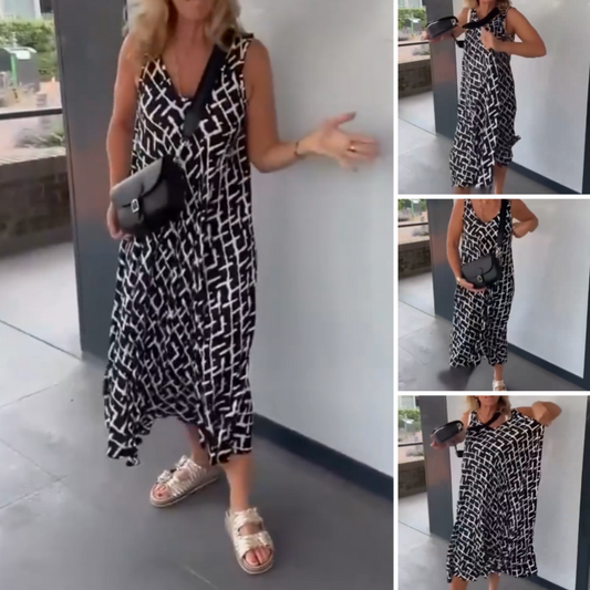 👗 Damska sukienka bez rękawów z modnym nadrukiem