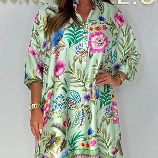 【S-3XL】👗Satynowa sukienka z nadrukiem