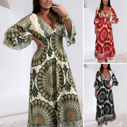 🔥👗Damska sukienka maxi w stylu retro boho z głębokim dekoltem w serek