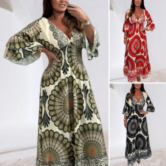 🔥👗Damska sukienka maxi w stylu retro boho z głębokim dekoltem w serek