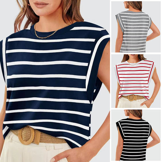 🔥👚Modny damski top w paski bez rękawów – Uniwersalny styl!