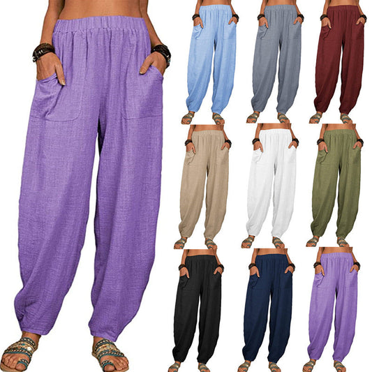 👚Damskie lniane i bawełniane spodnie z szerokimi nogawkami
