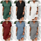 🌷Damska sukienka z krótkim rękawem V-Neck w jednolitym kolorze
