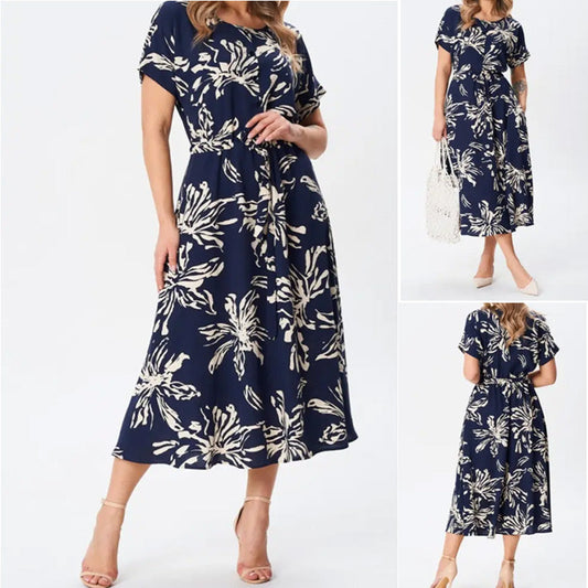 🔥👗【S-4XL】Sukienka z okrągłym dekoltem i nadrukiem kwiatowym