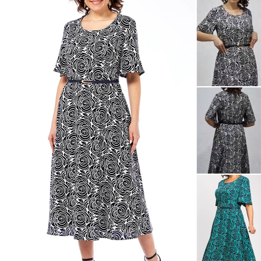 🌺Elegancka sukienka maxi z nadrukiem i paskiem