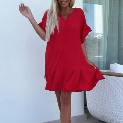 🌹Damskie miękkie sukienki z krótkim rękawem z kwiatowymi zdobieniami