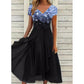 Damska letnia sukienka patchworkowa z nadrukiem V-Neck