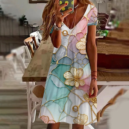 🌺Eleganckie damskie sukienki z dekoltem w serek z nadrukiem