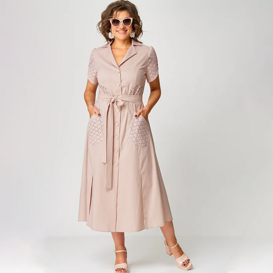Letnia wyprzedaż👗✨Damskie sukienki na co dzień z dekoltem w szpic i wiązaniem w talii