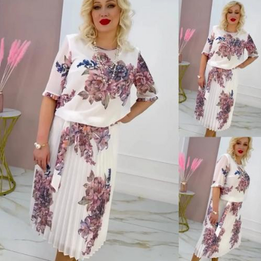 👗 Sukienka plisowana z okrągłym dekoltem z kwiatowym wzorem