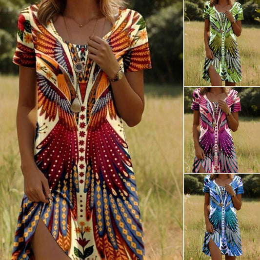 🎀【S-2XL】Damska sukienka z krótkim rękawem w kwiaty