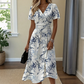 👗Sukienka midi z dekoltem w szpic i nadrukiem Moda Damska