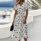 👗Sukienka midi z dekoltem w szpic i nadrukiem Moda Damska