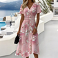 👗Sukienka midi z dekoltem w szpic i nadrukiem Moda Damska