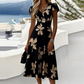 👗Sukienka midi z dekoltem w szpic i nadrukiem Moda Damska
