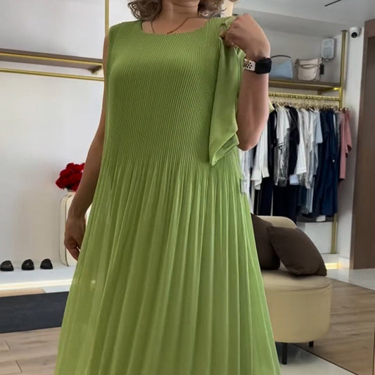 💃🏻 Damska modna szyfonowa sukienka bez rękawów z plisami