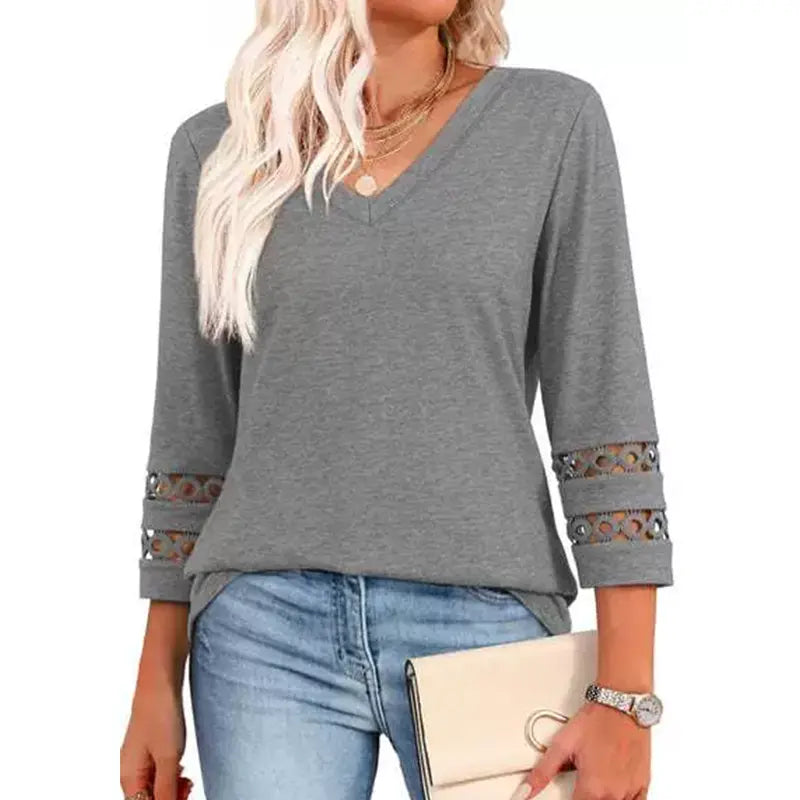 Damen🌞 V-Ausschnitt Top mit 3/4-Ärmeln – Atmungsaktiv, Bequem & Vielseitig Kombinierbar