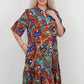 🔥 [S-4XL] 🌸👗 Sukienka Damska z Krótkim Rękawem w Kolorowy Wzór