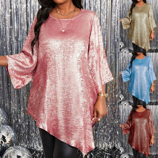 【XL-4XL】👚Koszulka damska z okrągłym dekoltem i asymetrycznym dołem