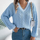 Damski długi rękaw w V-Neck dzianinowy sweter