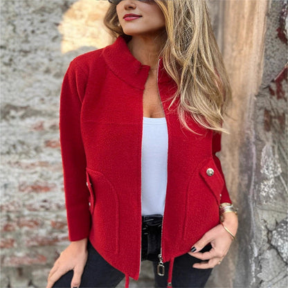 💖 Swobodna kurtka z stójką i zamkiem błyskawicznym