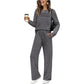 ✨Komplet Loungewear z Dekoltem Okrągłym i Sznurkiem 👚 Miękki Dopasowany Top i Spodnie