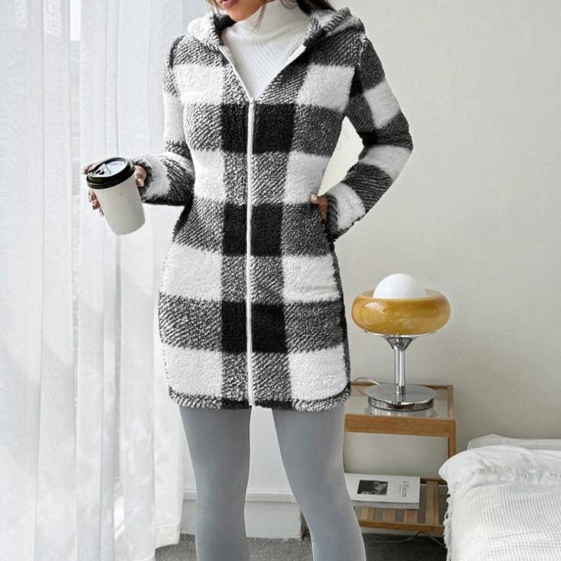 🍂🔥 50% Rabatt – nur heute!🎉🧥 Karierte Kapuzenjacke für Damen mit Reißverschluss