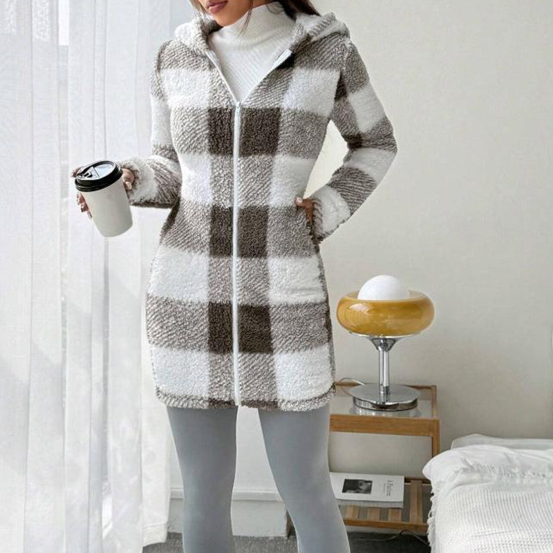 🍂🔥 50% Rabatt – nur heute!🎉🧥 Karierte Kapuzenjacke für Damen mit Reißverschluss