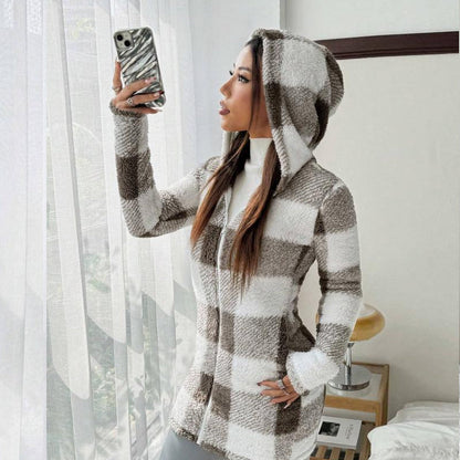 🍂🔥 50% Rabatt – nur heute!🎉🧥 Karierte Kapuzenjacke für Damen mit Reißverschluss