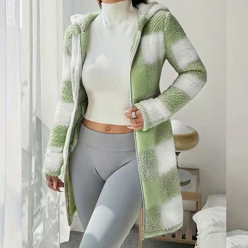 🍂🔥 50% Rabatt – nur heute!🎉🧥 Karierte Kapuzenjacke für Damen mit Reißverschluss