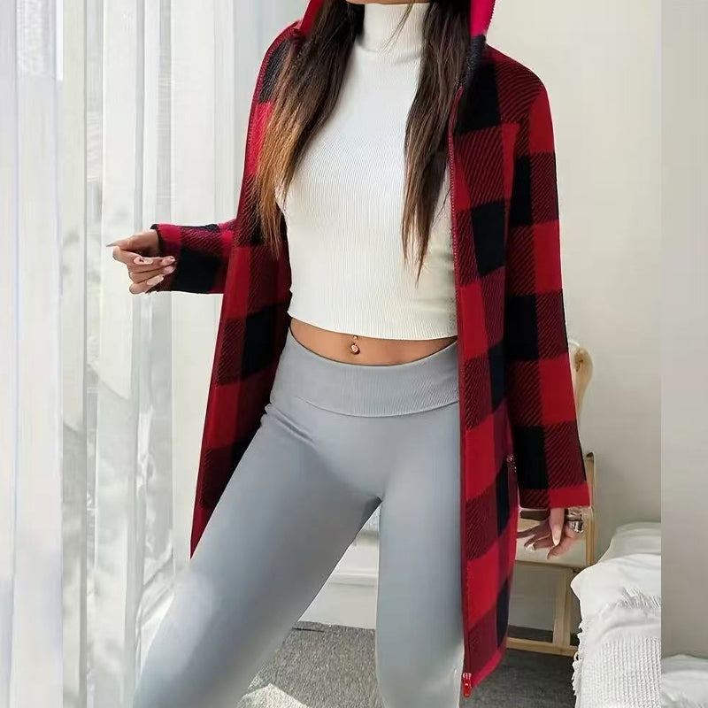 🍂🔥 50% Rabatt – nur heute!🎉🧥 Karierte Kapuzenjacke für Damen mit Reißverschluss