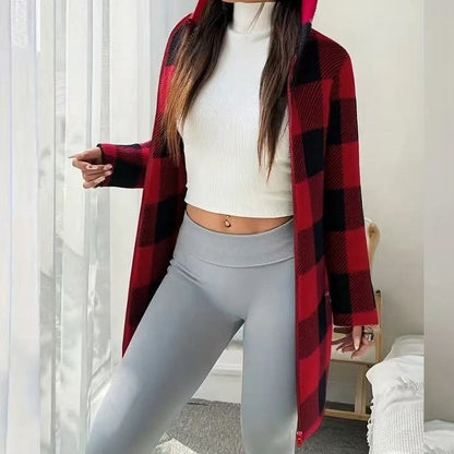 🍂🔥 50% Rabatt – nur heute!🎉🧥 Karierte Kapuzenjacke für Damen mit Reißverschluss