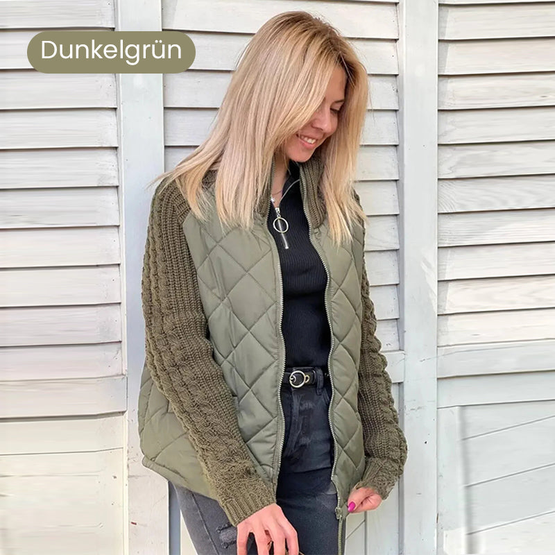 Warme Damen Steppjacke im Strick-Patchwork-Design